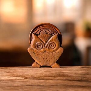 VTG Hand Carved Sheesham Wood Bone Inlay 6 Coasters & Holder India Rosewood